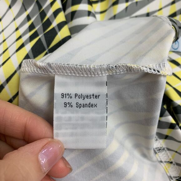 GG Blue Polo Shirt Womens M Multi Geo Print Snap Button Collared Short Sleeve - Picture 8 of 10